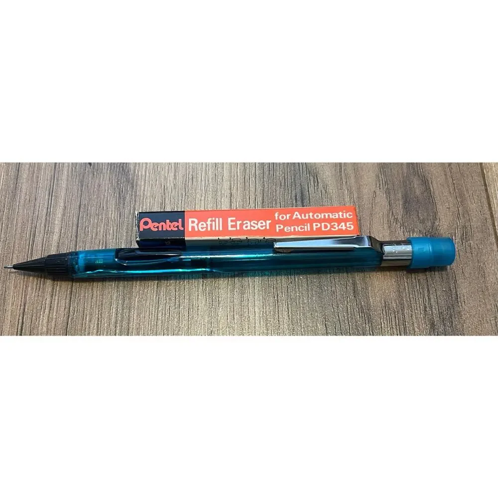 Vintage Pentel Quicker Clicker PD345 Blue 0.5mm Pencil With Eraser Refill